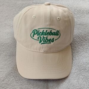 Pickleball Vibes Embroidered Adjustable Cotton Cap - Cream with Green Logo